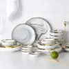 Modern Dinnerware 18-Piece White&Grey Ceramic Dinnerware Gold Rim