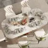 Modern Dinnerware 18-Piece White&Grey Ceramic Dinnerware Gold Rim