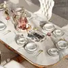 Modern Dinnerware 18-Piece White&Grey Ceramic Dinnerware Gold Rim