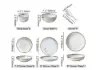 Modern Dinnerware 18-Piece White&Grey Ceramic Dinnerware Gold Rim