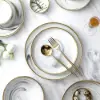 Modern Dinnerware 18-Piece White&Grey Ceramic Dinnerware Gold Rim