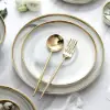 Modern Dinnerware 18-Piece White&Grey Ceramic Dinnerware Gold Rim