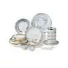 Modern Dinnerware 18-Piece White&Grey Ceramic Dinnerware Gold Rim