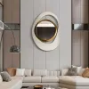 Modern Warm White & Gold Geometric Wall Mirror Decor for Living Room Bedroom