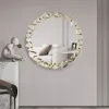 600mm Modern Large Gold Round Pebble Wall Mirror Decor with Geometric Frame Living Room
