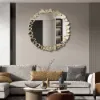 600mm Modern Large Gold Round Pebble Wall Mirror Decor with Geometric Frame Living Room