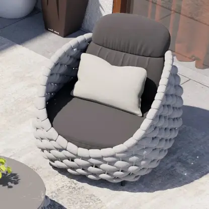 Cocaro Outdoor Aluminium & Rope Weave Swivel Lounge Chair in Grey