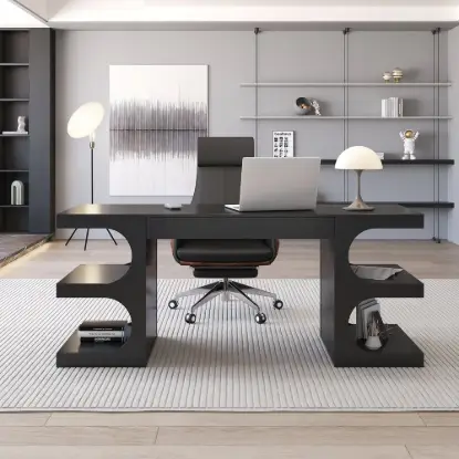 Modern 163 cm Rectangular Black Writing Desk with Storage