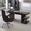 Modern 163 cm Rectangular Black Writing Desk with Storage