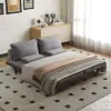 200 cm 3-Seater Cotton & Linen Convertible Sofa Bed with Pillows