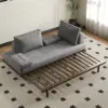 200 cm 3-Seater Cotton & Linen Convertible Sofa Bed with Pillows