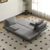 200 cm 3-Seater Cotton & Linen Convertible Sofa Bed with Pillows