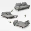 200 cm 3-Seater Cotton & Linen Convertible Sofa Bed with Pillows