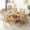 Modern 52" Japandi Wood & Rattan Folding Nesting Coffee Table