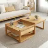 Modern 52" Japandi Wood & Rattan Folding Nesting Coffee Table