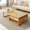 Modern 52" Japandi Wood & Rattan Folding Nesting Coffee Table