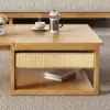 Modern 52" Japandi Wood & Rattan Folding Nesting Coffee Table