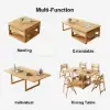 Modern 52" Japandi Wood & Rattan Folding Nesting Coffee Table
