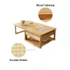 Modern 52" Japandi Wood & Rattan Folding Nesting Coffee Table
