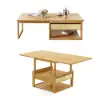 Modern 52" Japandi Wood & Rattan Folding Nesting Coffee Table