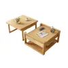 Modern 52" Japandi Wood & Rattan Folding Nesting Coffee Table