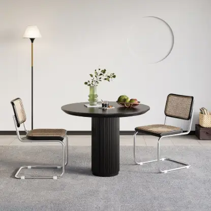 Picture of Japandi 80 cm Round Black Wood Dining Table, Seats 2