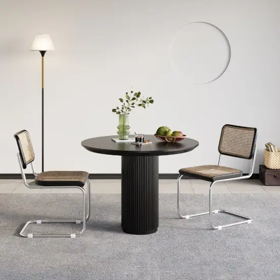 Japandi 80 cm Round Black Wood Dining Table, Seats 2