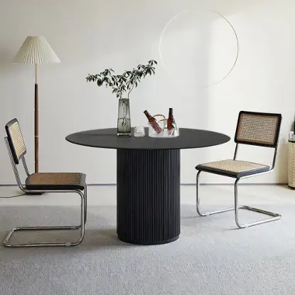 Japandi 100 cm Round Black Wood Dining Table, Seats 2-4