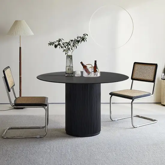 Japandi 100 cm Round Black Wood Dining Table, Seats 2-4