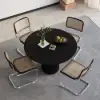 Japandi 100 cm Round Black Wood Dining Table, Seats 2-4