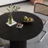 Japandi 100 cm Round Black Wood Dining Table, Seats 2-4