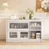 Farmhouse 119 cm White Wood Sideboard with Extendable Top & Cabinets
