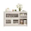 Farmhouse 119 cm White Wood Sideboard with Extendable Top & Cabinets
