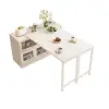 Farmhouse 119 cm White Wood Sideboard with Extendable Top & Cabinets