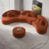 370 cm 4-Piece Curved Velvet Sectional Sofa with Ottoman & Pillows – Modular Orange Upholstered
