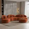 370 cm 4-Piece Curved Velvet Sectional Sofa with Ottoman & Pillows – Modular Orange Upholstered