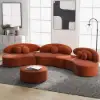 370 cm 4-Piece Curved Velvet Sectional Sofa with Ottoman & Pillows – Modular Orange Upholstered