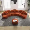 370 cm 4-Piece Curved Velvet Sectional Sofa with Ottoman & Pillows – Modular Orange Upholstered