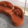 370 cm 4-Piece Curved Velvet Sectional Sofa with Ottoman & Pillows – Modular Orange Upholstered