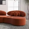 370 cm 4-Piece Curved Velvet Sectional Sofa with Ottoman & Pillows – Modular Orange Upholstered