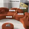 370 cm 4-Piece Curved Velvet Sectional Sofa with Ottoman & Pillows – Modular Orange Upholstered