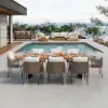 Grida 9-Piece Outdoor Teak & Resin Rattan Rectangular Dining Set with 8 Chairs
