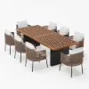 Grida 9-Piece Outdoor Teak & Resin Rattan Rectangular Dining Set with 8 Chairs