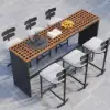 Grida 7-Piece Outdoor Teak & Aluminium Bar Dining Set with 6 Bar Stools