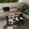 Grida 7-Piece Outdoor Teak & Aluminium Bar Dining Set with 6 Bar Stools