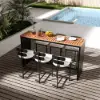 Grida 7-Piece Outdoor Teak & Aluminium Bar Dining Set with 6 Bar Stools