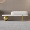 White & Gold Wooden Entryway Bench Fleece Upholstered with Abstract Metal Legs