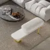 White & Gold Wooden Entryway Bench Fleece Upholstered with Abstract Metal Legs
