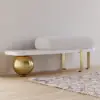 White & Gold Wooden Entryway Bench Fleece Upholstered with Abstract Metal Legs