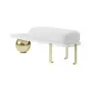 White & Gold Wooden Entryway Bench Fleece Upholstered with Abstract Metal Legs